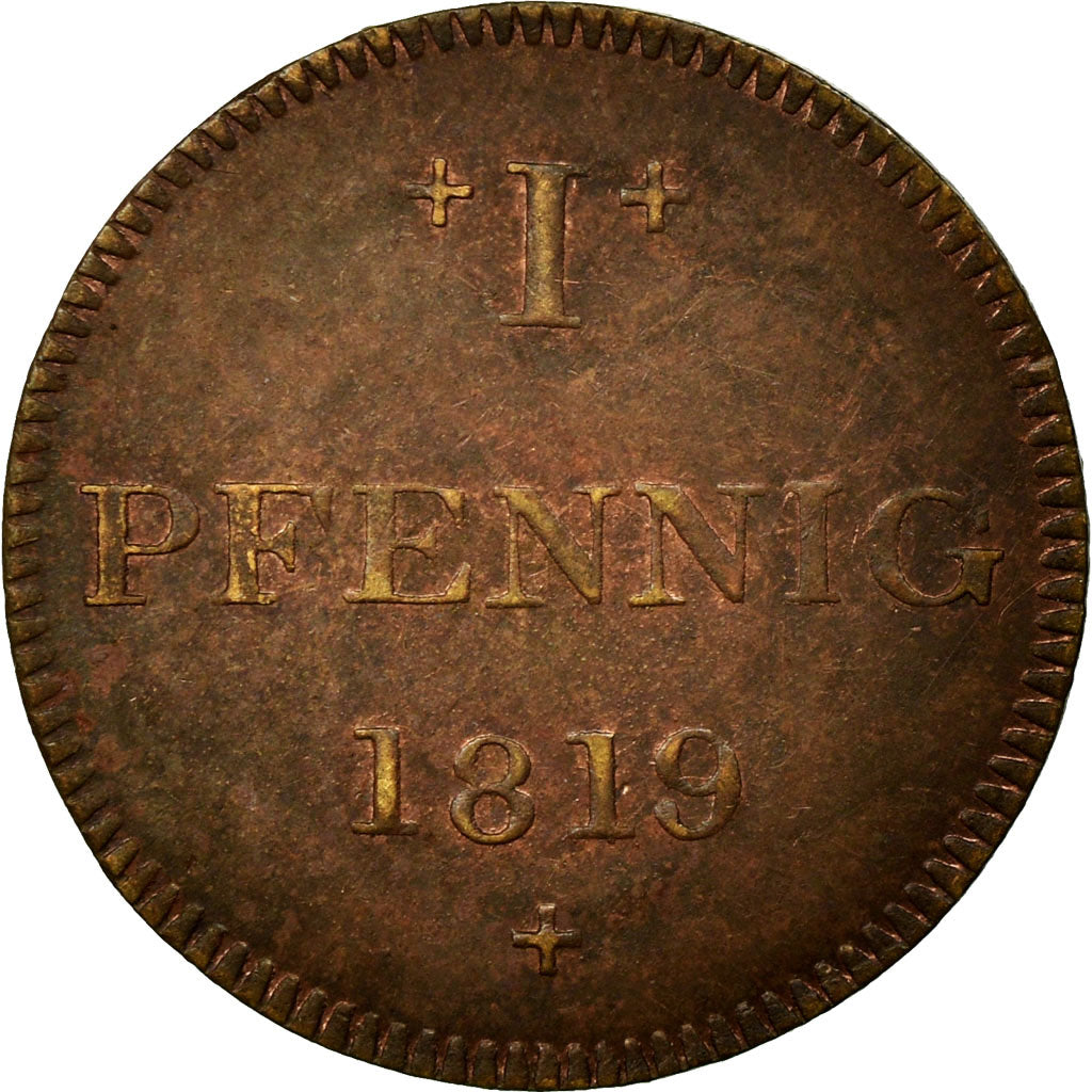 Coin, German States, FRANKFURT AM MAIN, Pfennig, 1819, Frankfurt, AU(50-53)