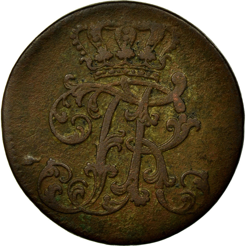 Coin, German States, PRUSSIA, Friedrich II, 3 Pfennig, 1752, VF(30-35), Copper