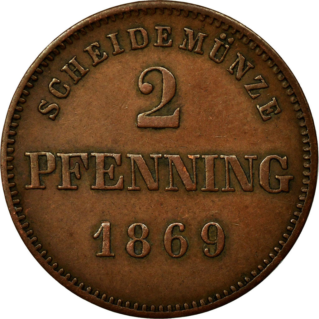 Coin, German States, BAVARIA, Ludwig II, 2 Pfennig, 1869, Munich, AU(50-53)