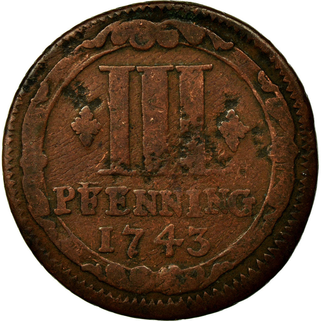 Moeda, Estados Alemães, MUNSTER, 3 Pfenning, 1743, VF(20-25), Cobre, KM:430