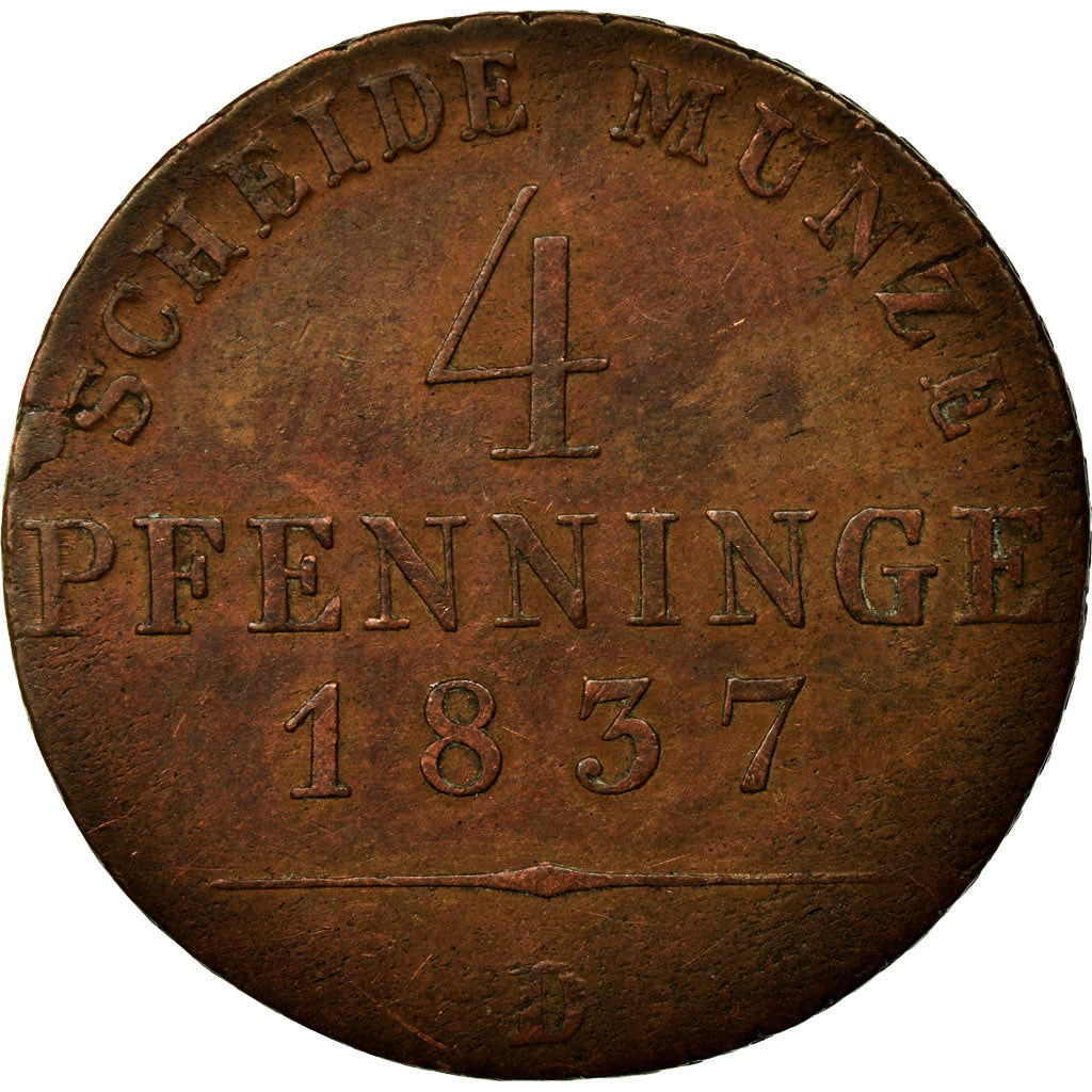 Münze, Deutsch Staaten, PRUSSIA, Friedrich Wilhelm III, 4 Pfennig, 1837, S+