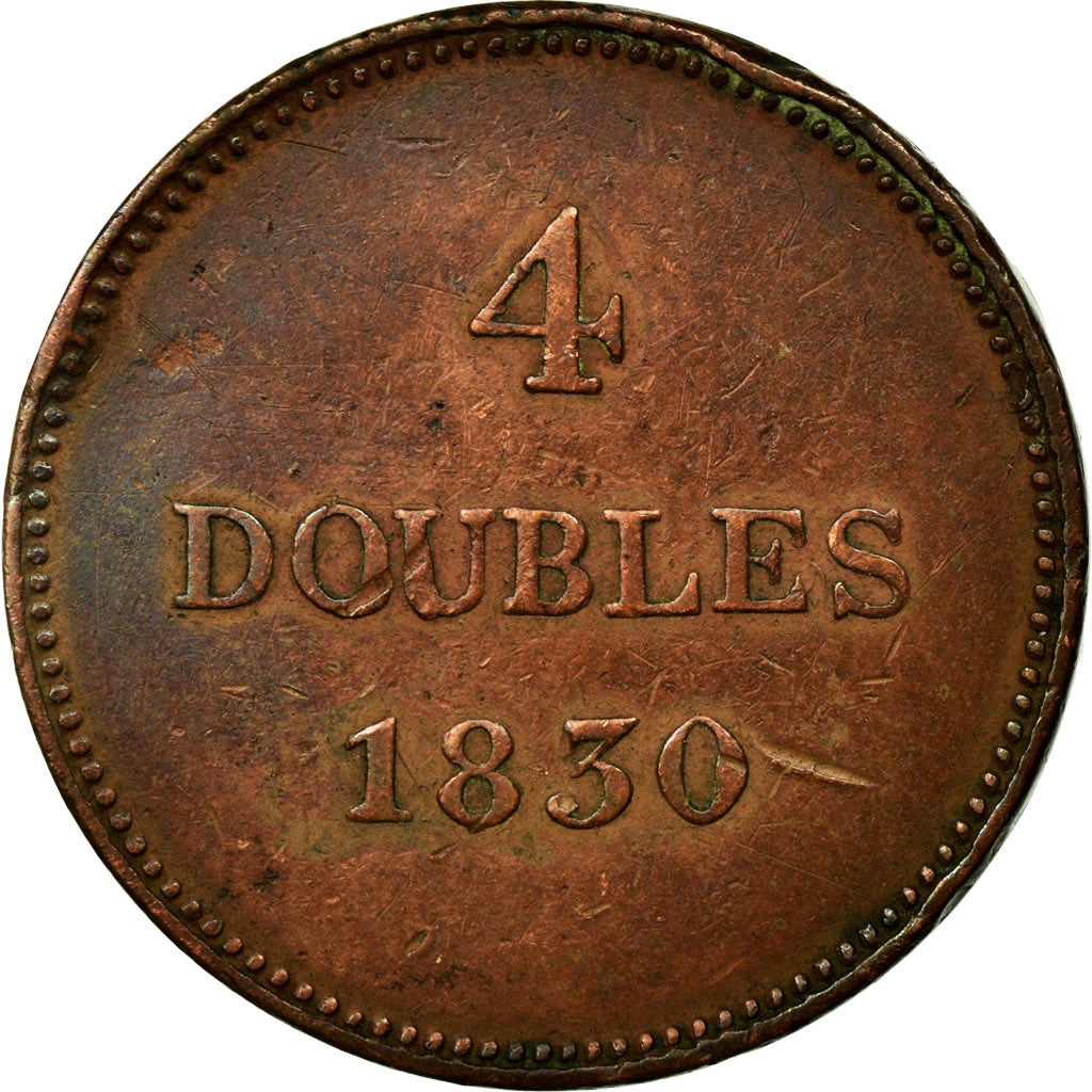 Coin, Guernsey, 4 Doubles, 1830, Birmingham, EF(40-45), Copper, KM:2