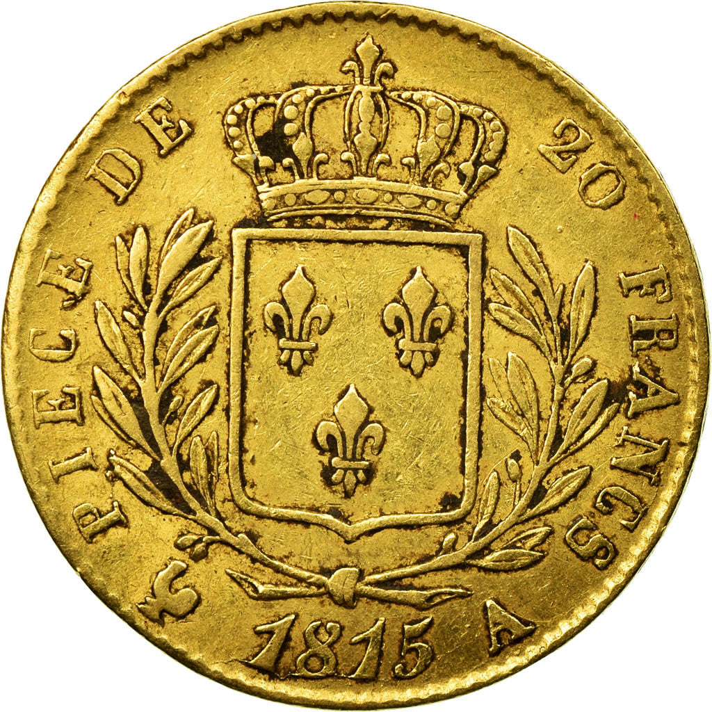 Moneda, Francia, Louis XVIII, Louis XVIII, 20 Francs, 1815, Paris, MBC, Oro