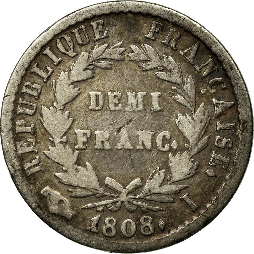 Moneta, Francja, Napoléon I, 1/2 Franc, 1808, Limoges, F(12-15), Srebro