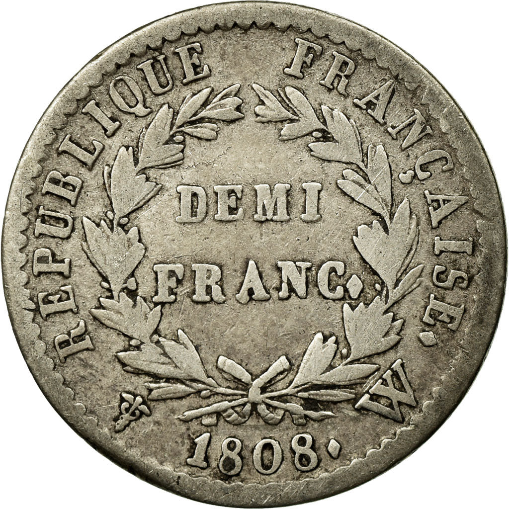 Monnaie, France, Napoléon I, 1/2 Franc, 1808, Lille, TB+, Argent, Gadoury:398