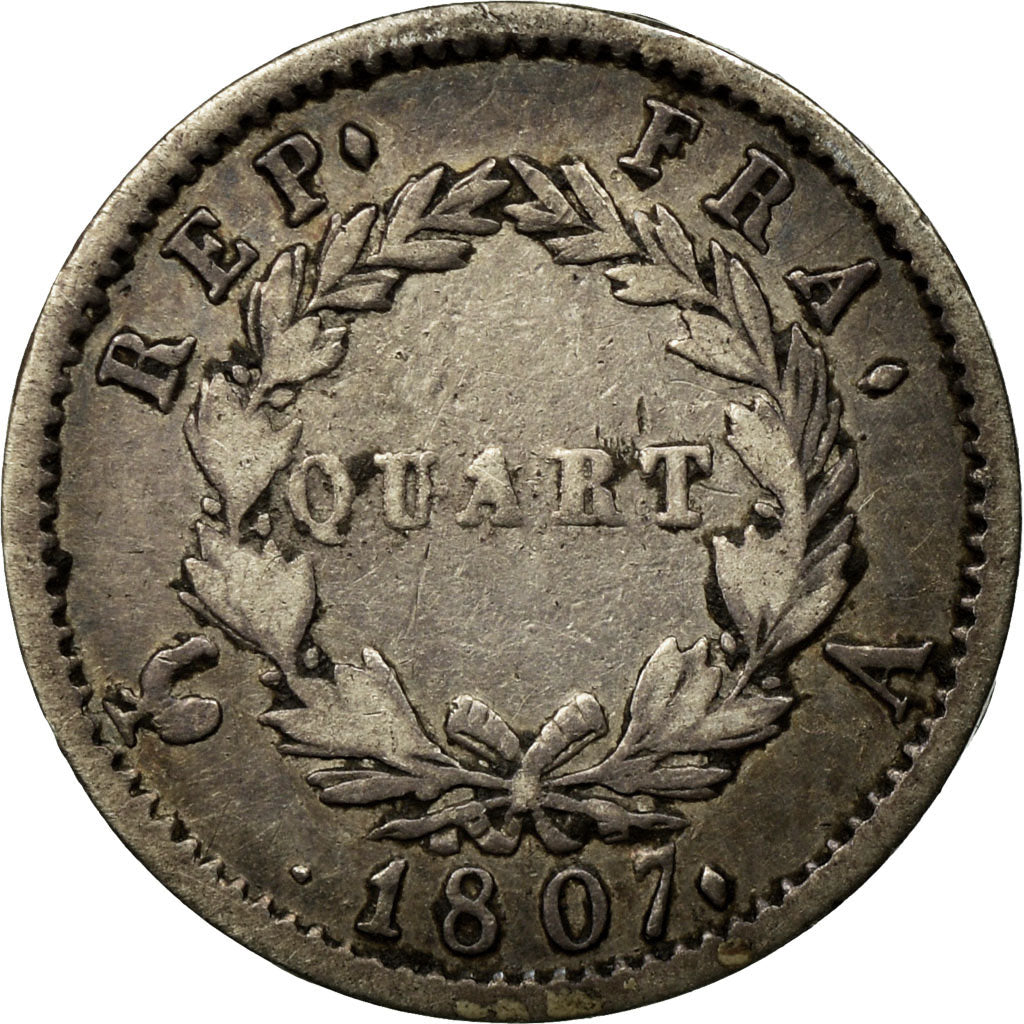 Coin, France, Napoléon I, 1/4 Franc, 1807, Paris, VF(20-25), Silver, KM:670.1