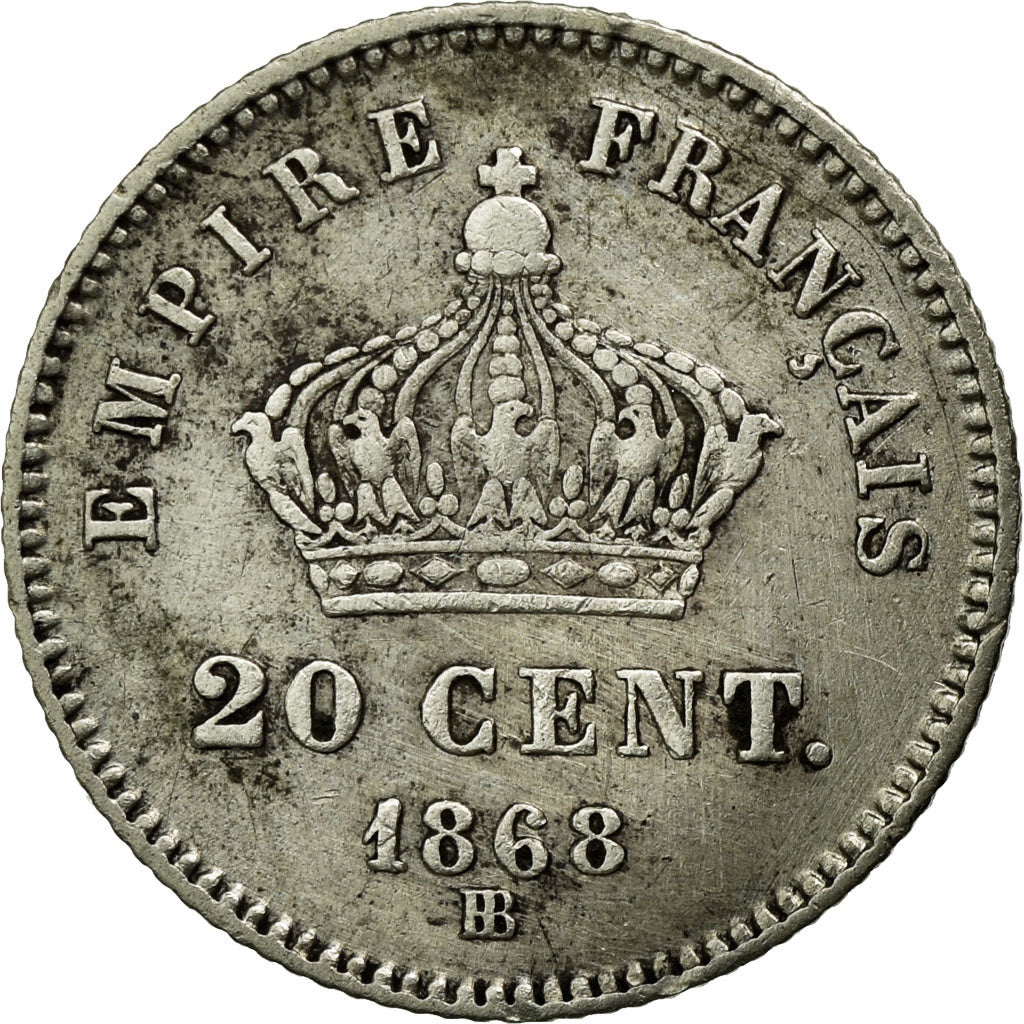 Moeda, França, Napoleon III, Napoléon III, 20 Centimes, 1868, Strasbourg