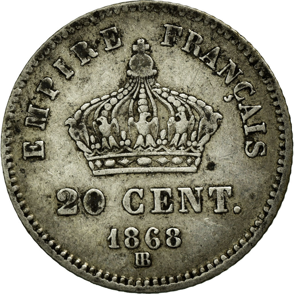 Moeda, França, Napoleon III, Napoléon III, 20 Centimes, 1868, Strasbourg