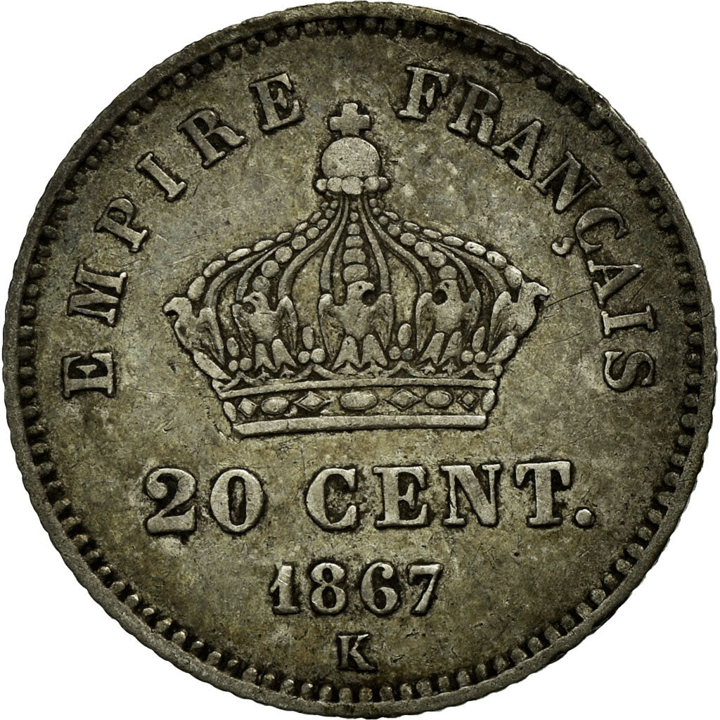 Moeda, França, Napoleon III, Napoléon III, 20 Centimes, 1867, Bordeaux