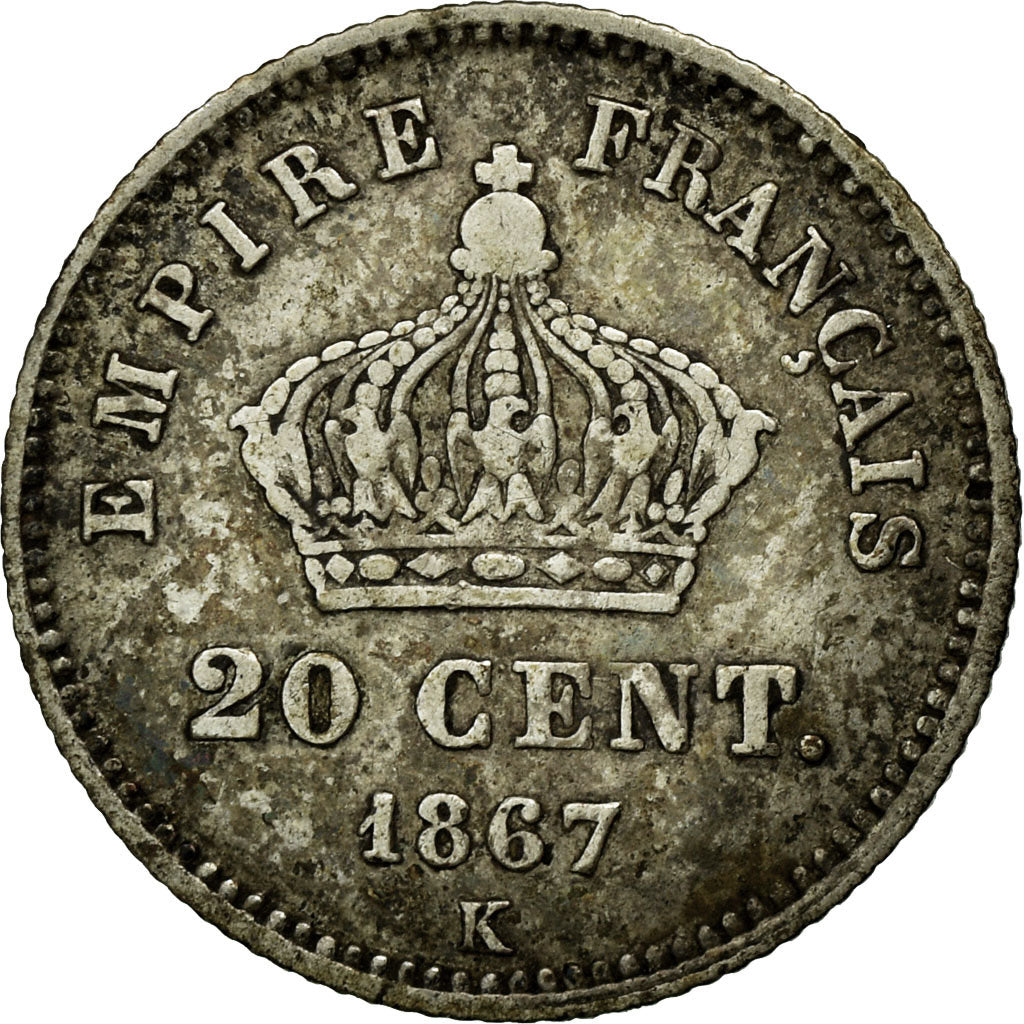 Moeda, França, Napoleon III, Napoléon III, 20 Centimes, 1867, Bordeaux