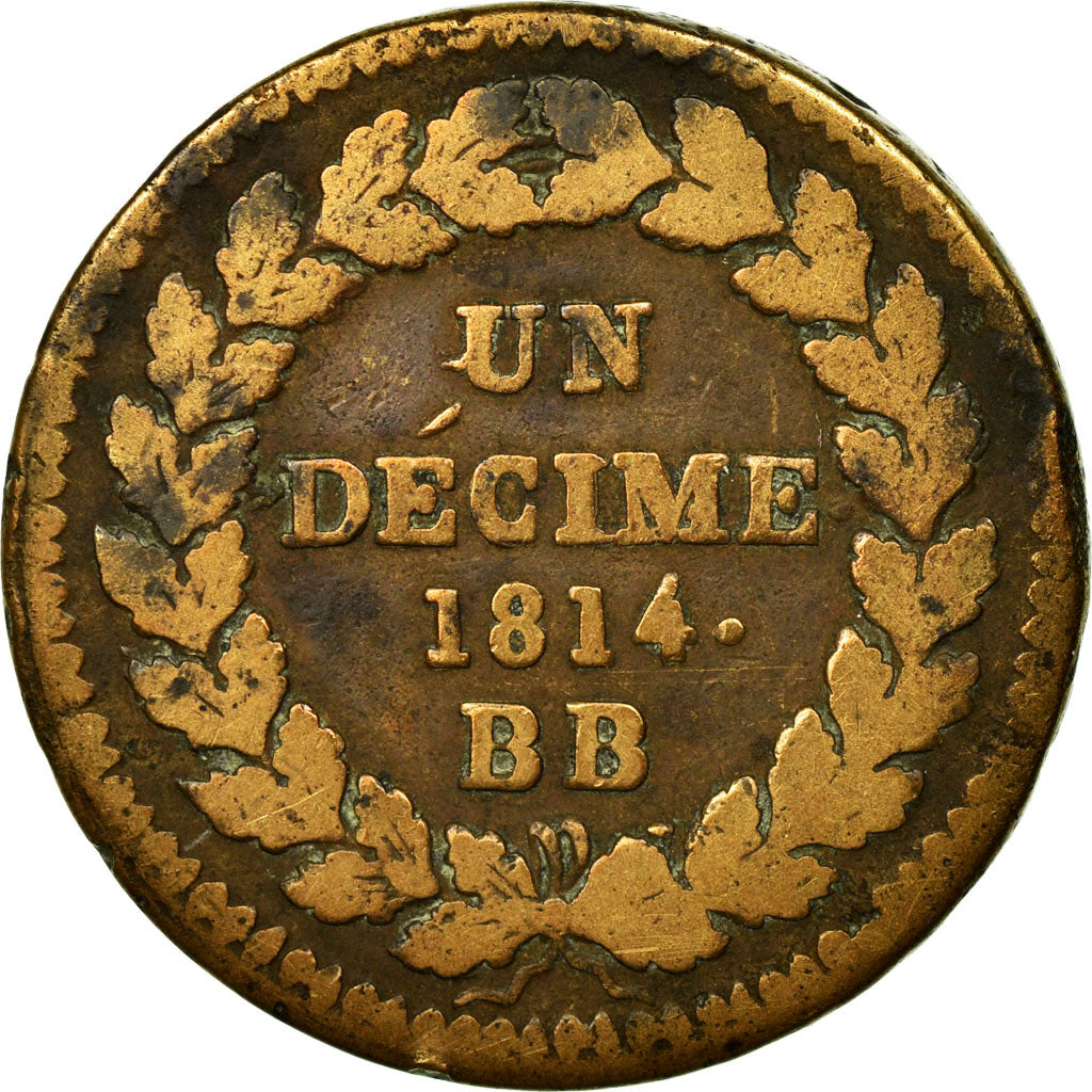 Moneta, Francia, Napoleon III, Napoléon I, Decime, 1814, Strasbourg, MB+