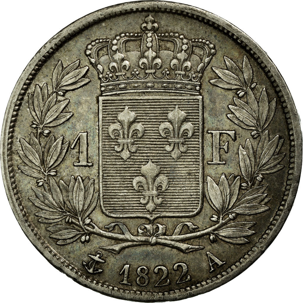 Coin, France, Louis XVIII, Louis XVIII, Franc, 1822, Paris, AU(50-53), Silver
