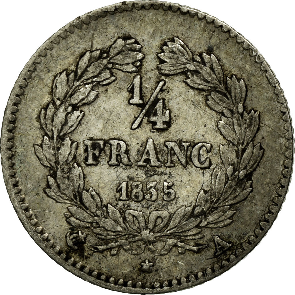 Moneta, Francja, Louis-Philippe, 1/4 Franc, 1835, Paris, VF(20-25), Srebro
