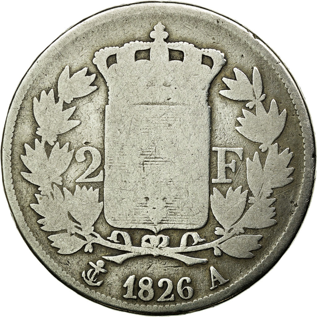 Moneda, Francia, Charles X, 2 Francs, 1826, Paris, BC, Plata, KM:725.1
