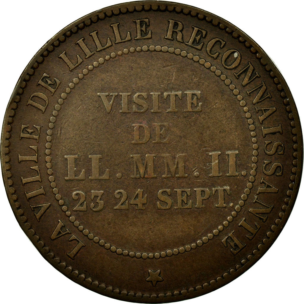 Francia, Token, Royal, Napoléon III, Visite à Lille, 1853, Barre, MB+, Rame