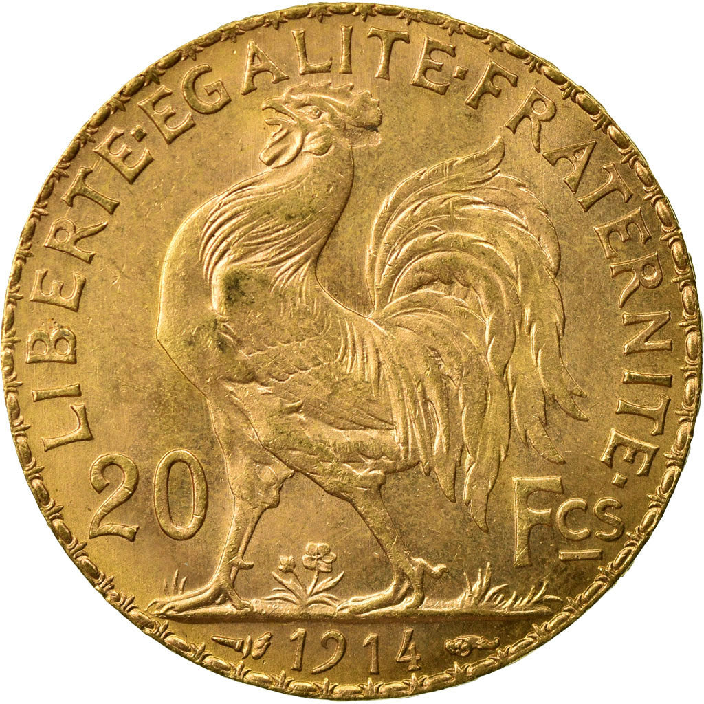 Moeda, França, Marianne, 20 Francs, 1914, MS(60-62), Dourado, KM:857