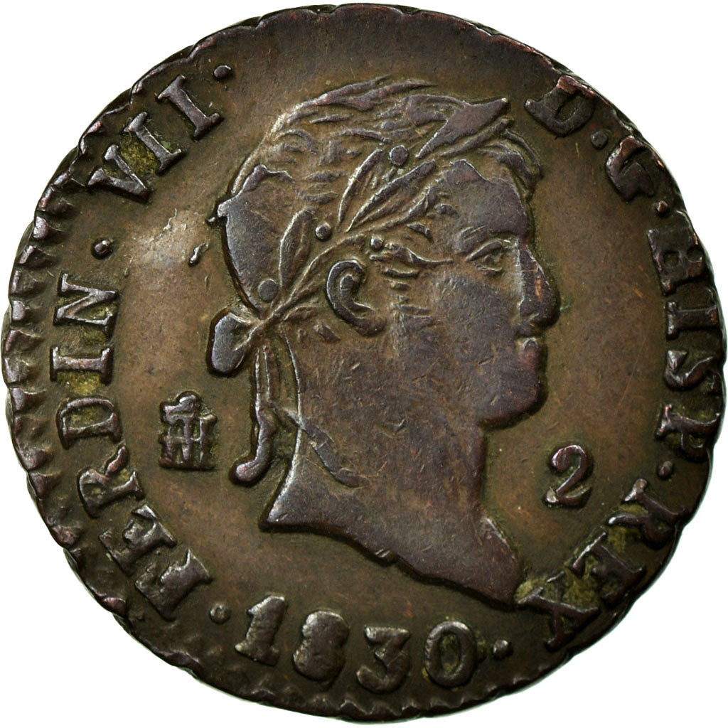 Monnaie, Espagne, Ferdinand VII, 2 Maravedis, 1830, Segovia, TTB+, Cuivre