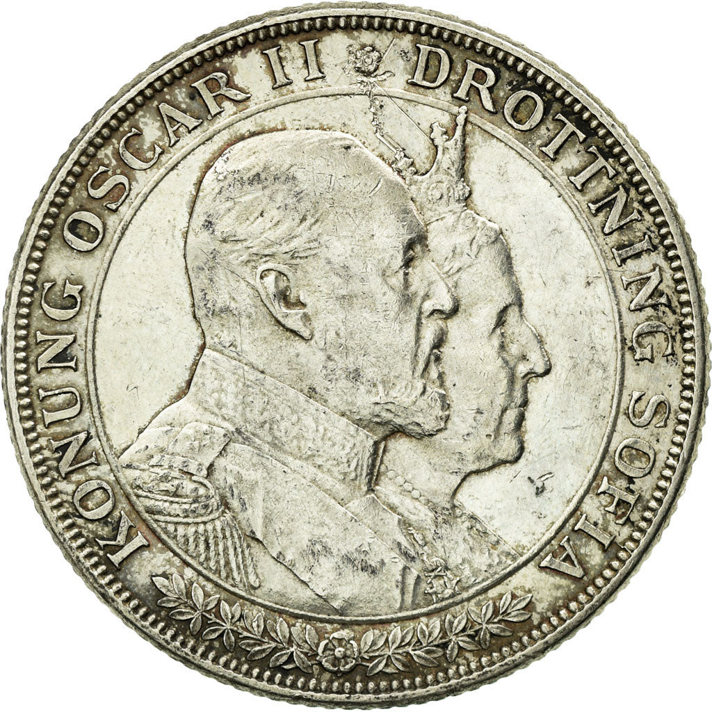 Coin, Sweden, Oscar II, 2 Kronor, 1907, EF(40-45), Silver, KM:776