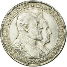 Coin, Sweden, Oscar II, 2 Kronor, 1907, AU(50-53), Silver, KM:776