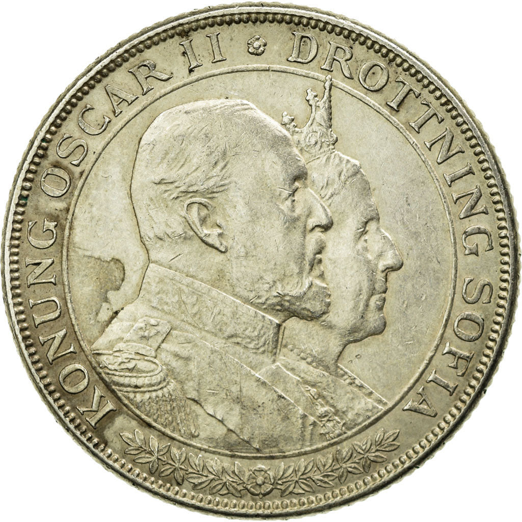 Coin, Sweden, Oscar II, 2 Kronor, 1907, AU(50-53), Silver, KM:776