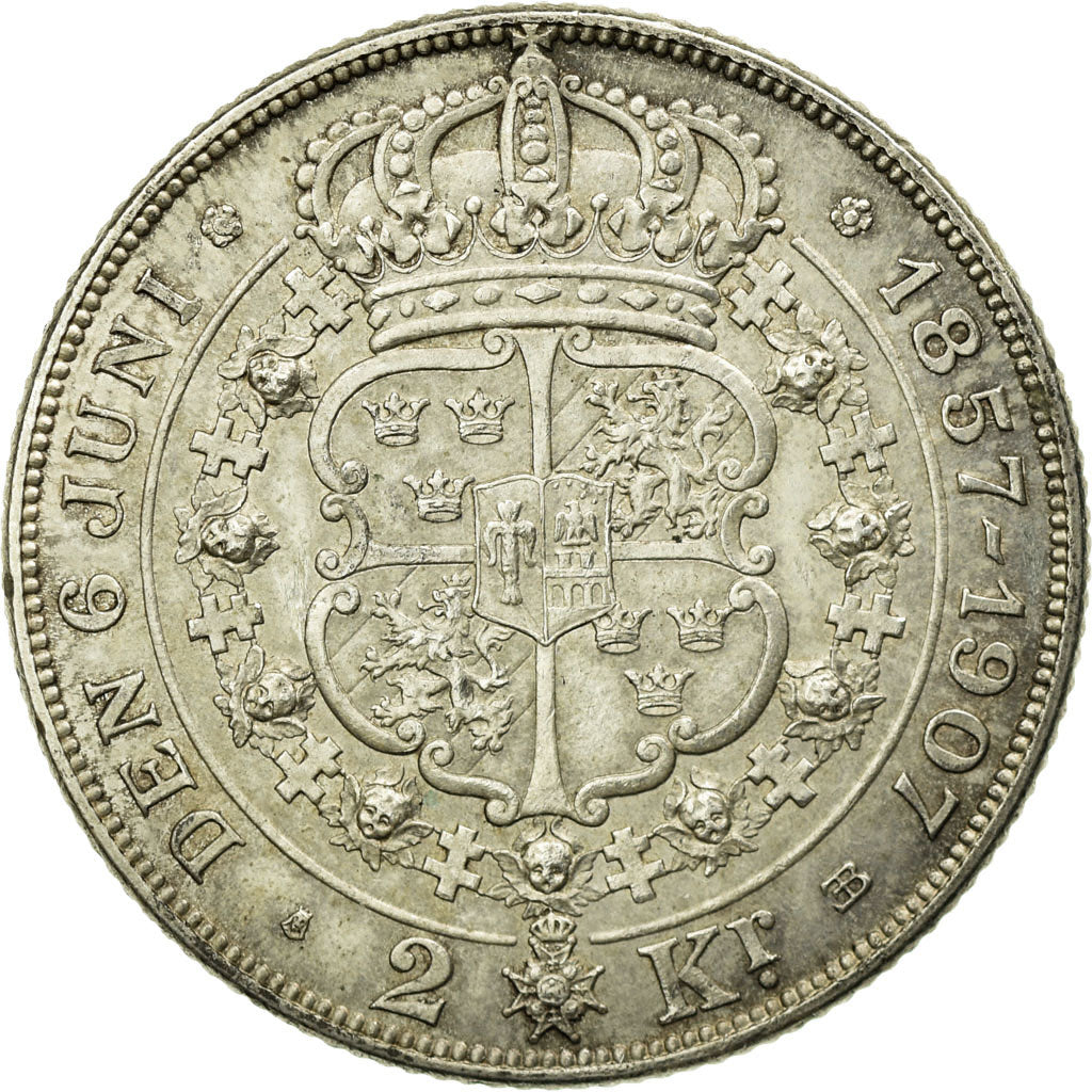 Monnaie, Suède, Oscar II, 2 Kronor, 1907, SUP, Argent, KM:776