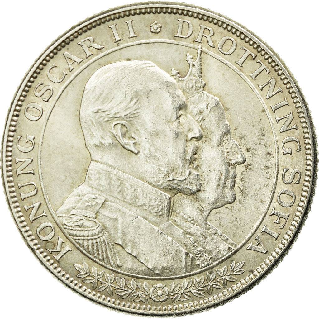 Moneta, Svezia, Oscar II, 2 Kronor, 1907, SPL-, Argento, KM:776