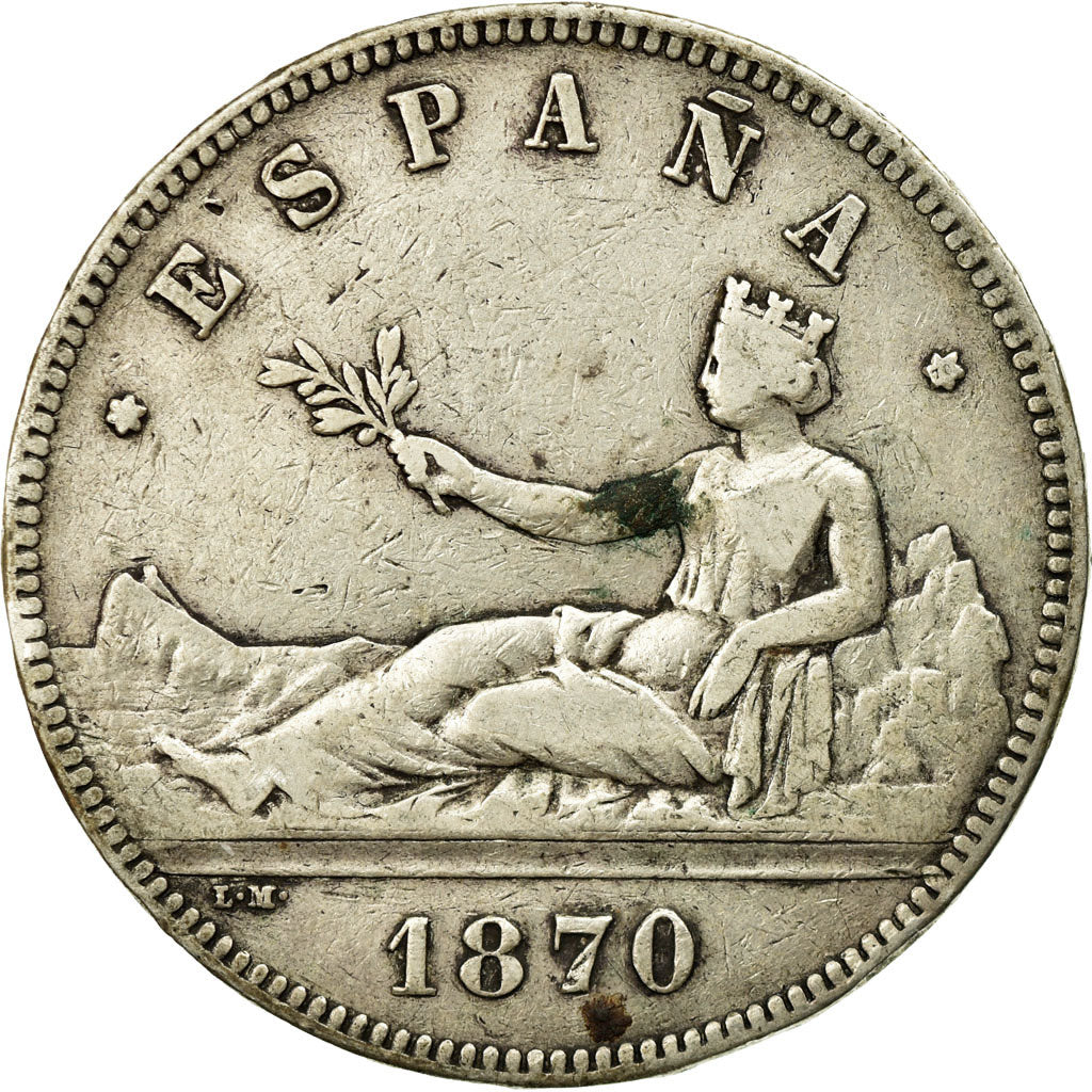 Coin, Spain, Provisional Government, 5 Pesetas, 1870, Madrid, VF(30-35), Silver