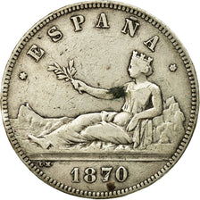 Coin, Spain, Provisional Government, 5 Pesetas, 1870, Madrid, VF(30-35), Silver