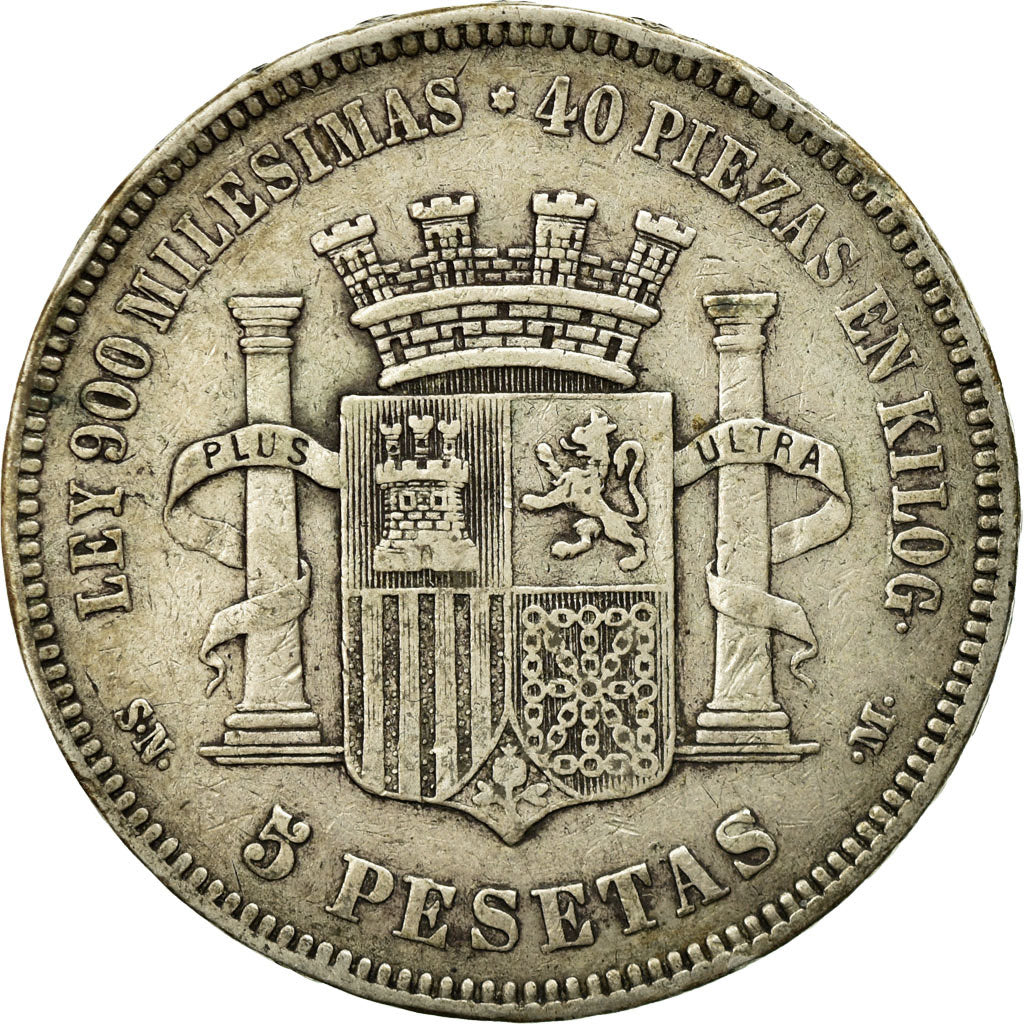 Coin, Spain, Provisional Government, 5 Pesetas, 1870, Madrid, VF(30-35), Silver