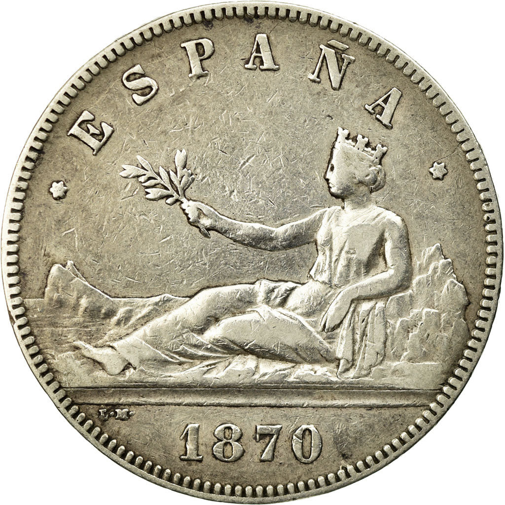 Coin, Spain, Provisional Government, 5 Pesetas, 1870, Madrid, VF(30-35), Silver