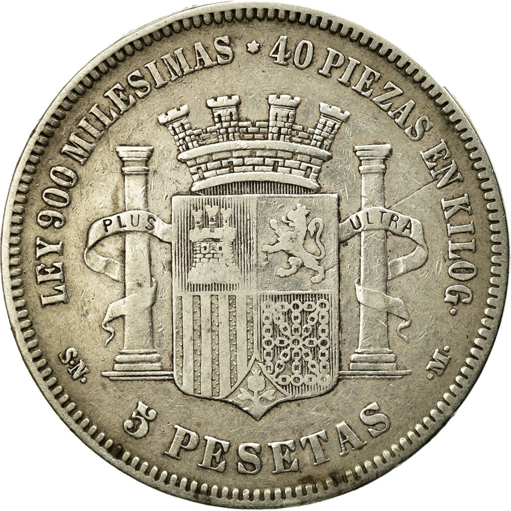 Coin, Spain, Provisional Government, 5 Pesetas, 1870, Madrid, VF(30-35), Silver