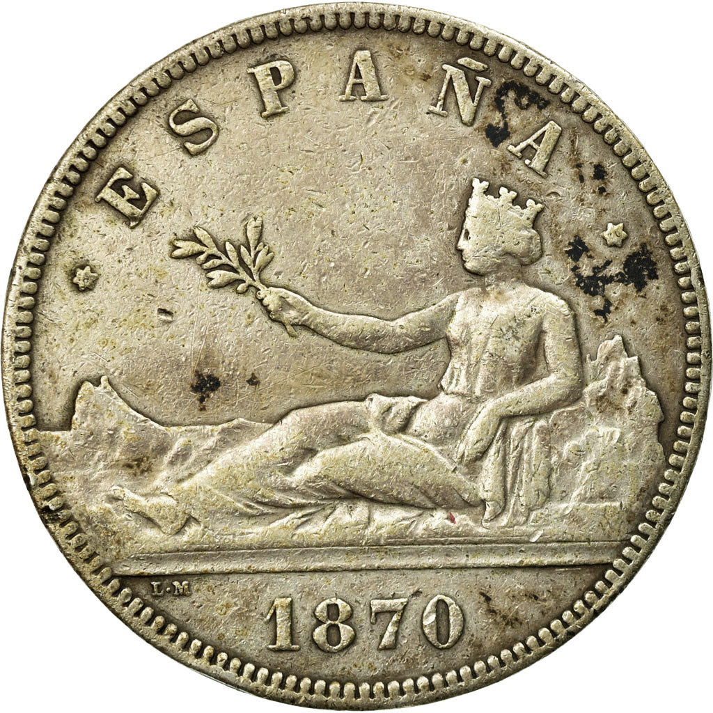 Coin, Spain, Provisional Government, 5 Pesetas, 1870, Madrid, VF(30-35), Silver