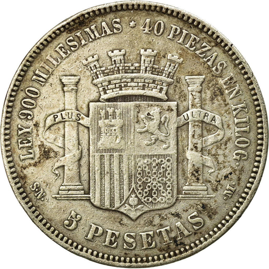 Coin, Spain, Provisional Government, 5 Pesetas, 1870, Madrid, VF(30-35), Silver