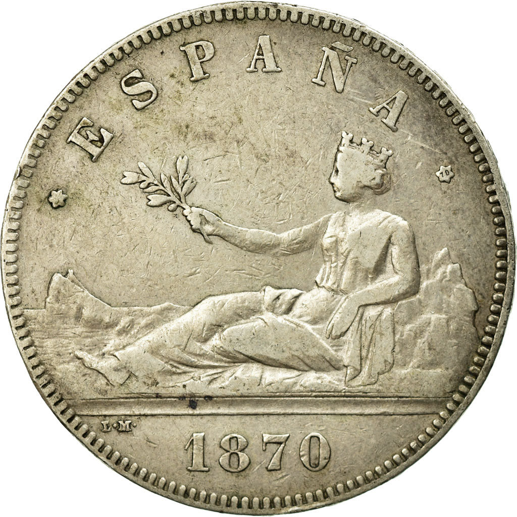 Coin, Spain, Provisional Government, 5 Pesetas, 1870, Madrid, VF(30-35), Silver