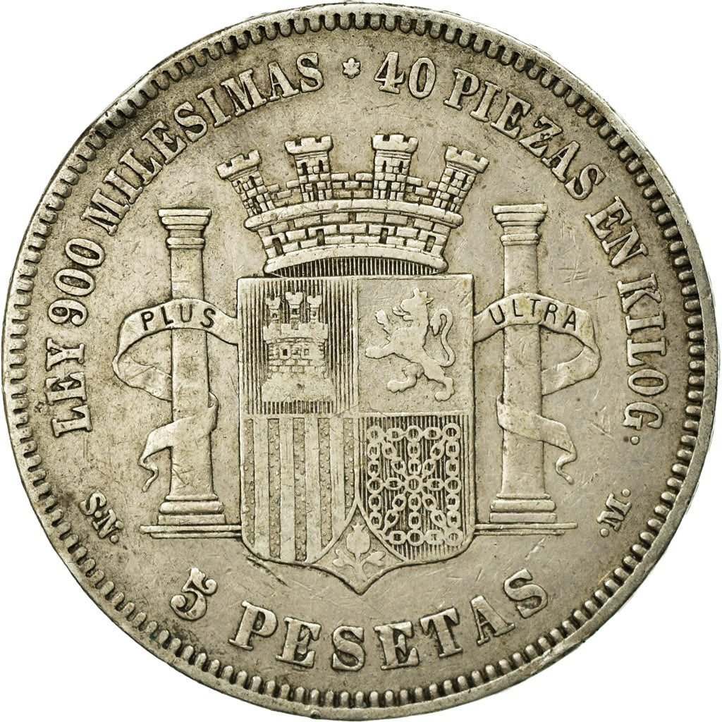 Coin, Spain, Provisional Government, 5 Pesetas, 1870, Madrid, VF(30-35), Silver