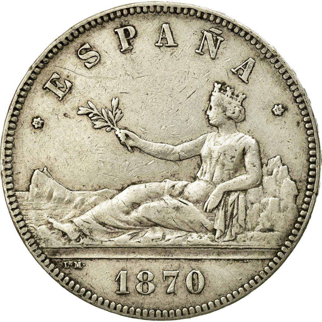 Coin, Spain, Provisional Government, 5 Pesetas, 1870, Madrid, EF(40-45), Silver