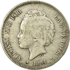 Coin, Spain, Alfonso XIII, 5 Pesetas, 1894, Valencia, VF(20-25), Silver, KM:700