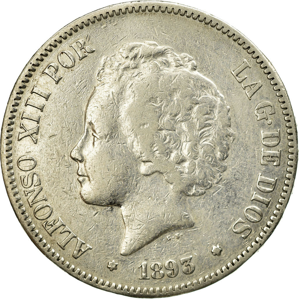 Coin, Spain, Alfonso XIII, 5 Pesetas, 1893, Madrid, VF(30-35), Silver, KM:700