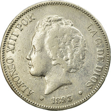 Coin, Spain, Alfonso XIII, 5 Pesetas, 1893, Madrid, VF(30-35), Silver, KM:700