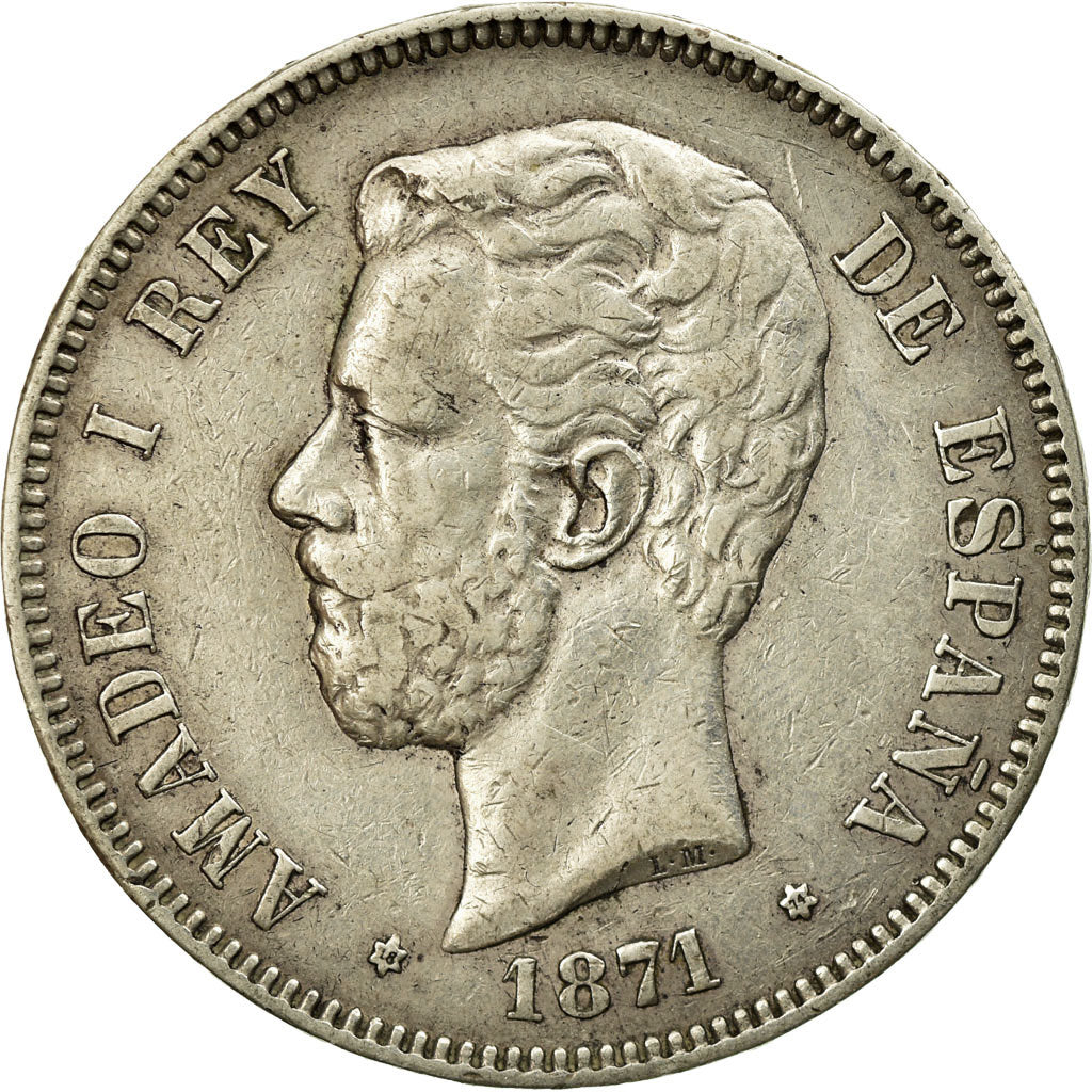 Coin, Spain, Amadeao I, 5 Pesetas, 1871, Madrid, EF(40-45), Silver, KM:666