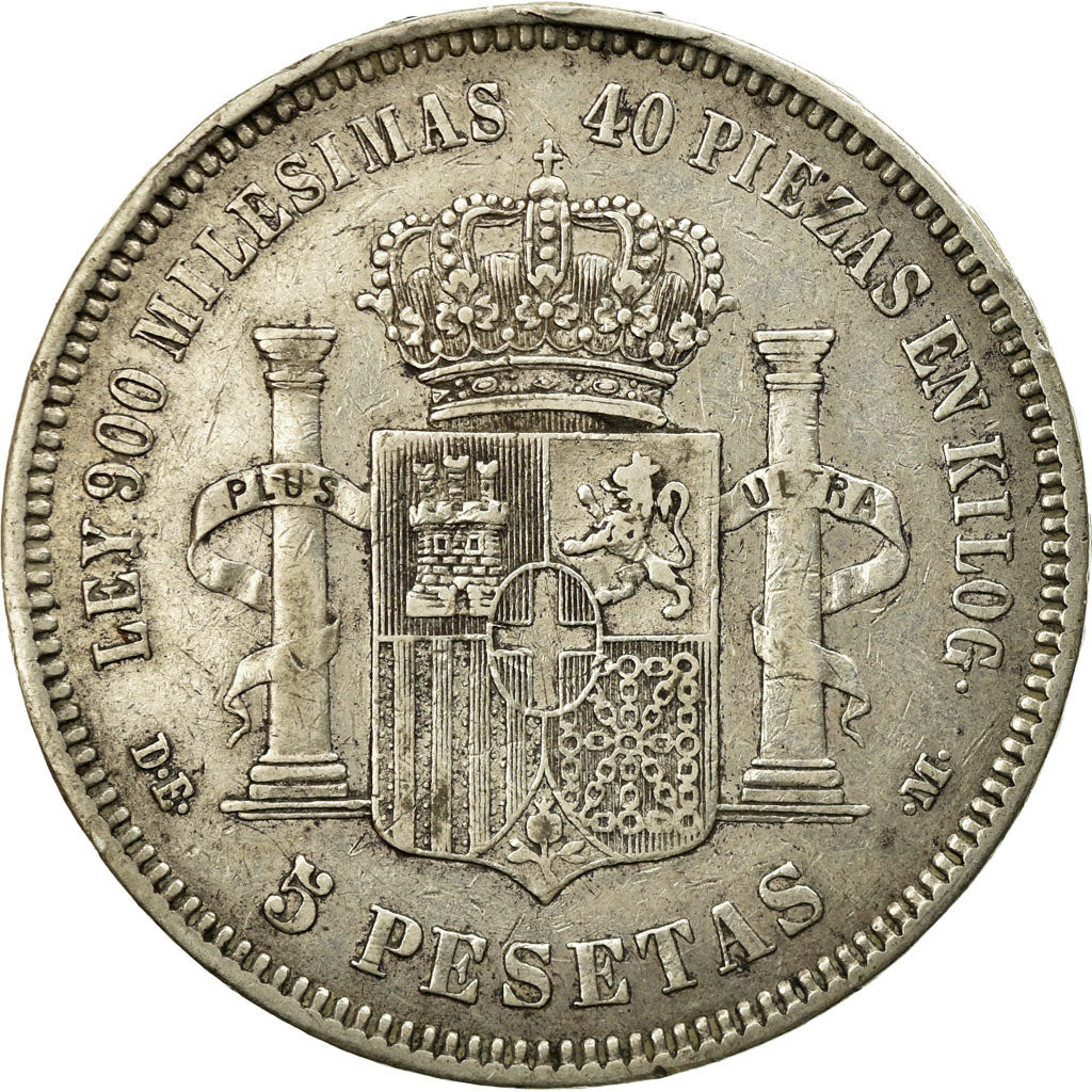 Coin, Spain, Amadeao I, 5 Pesetas, 1871, Madrid, EF(40-45), Silver, KM:666