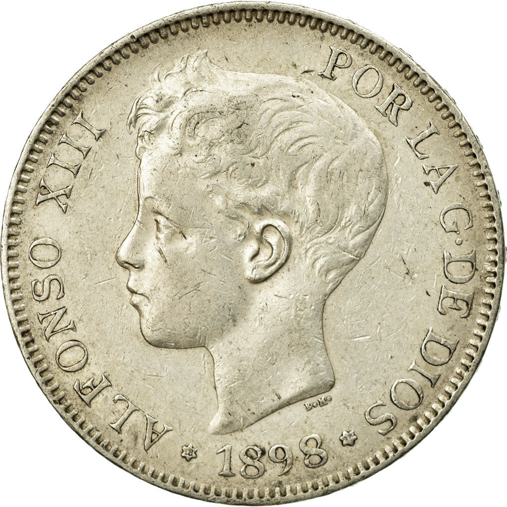 Coin, Spain, Alfonso XIII, 5 Pesetas, 1898, Madrid, EF(40-45), Silver, KM:707
