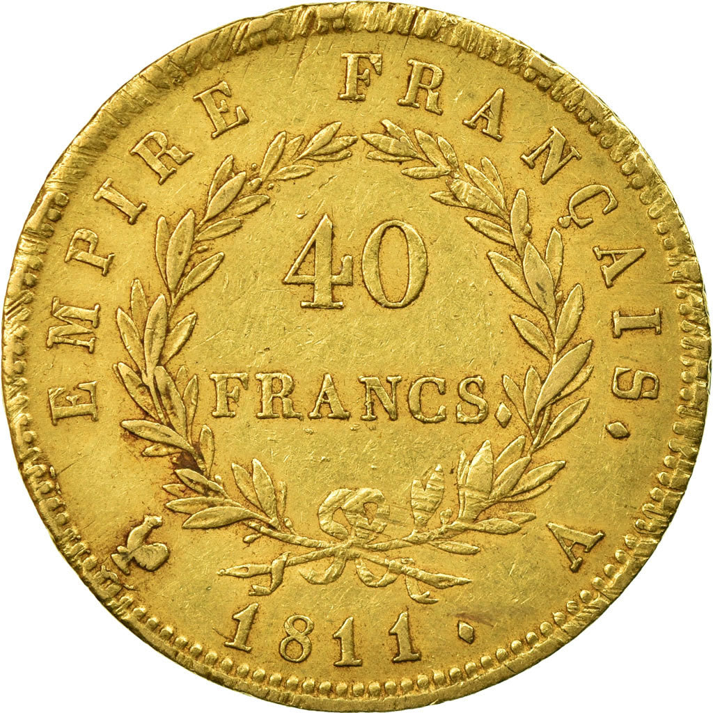 Moneda, Francia, Napoléon I, 40 Francs, 1811, Paris, BC+, Oro, KM:696.1