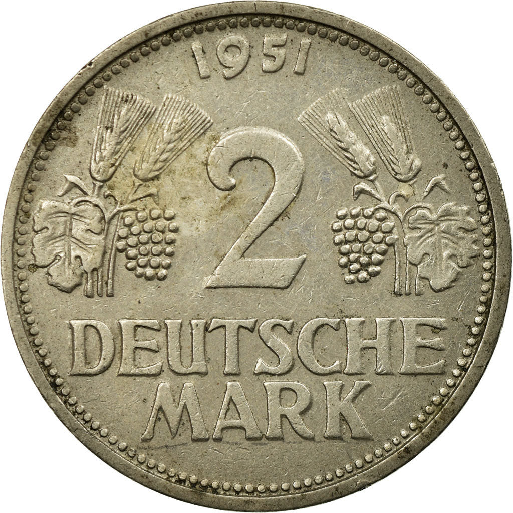 Munten, Federale Duitse Republiek, 2 Mark, 1951, Karlsruhe, ZF, Copper-nickel
