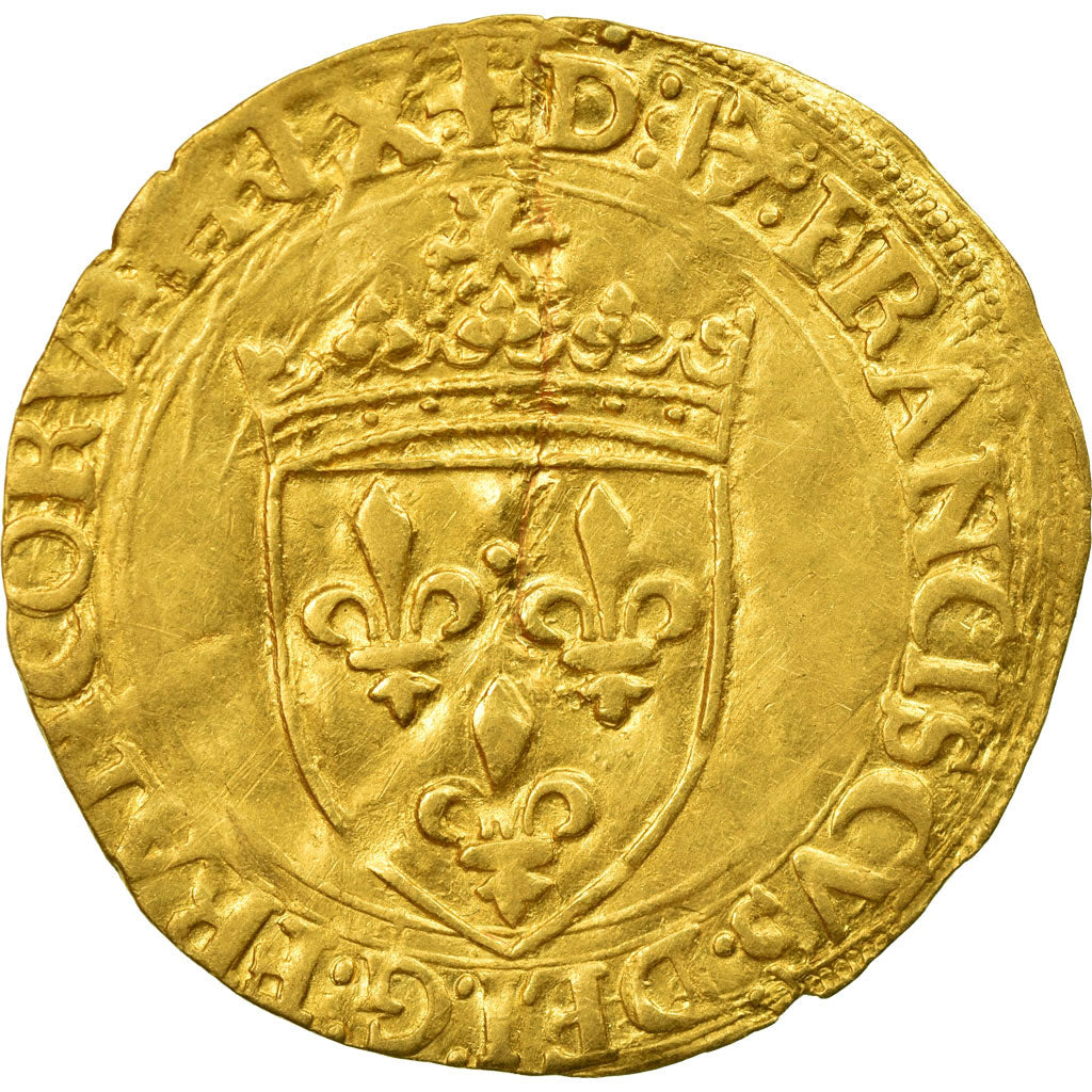 Moneta, Francja, François Ier, Ecu d'or, Bayonne, EF(40-45), Złoto