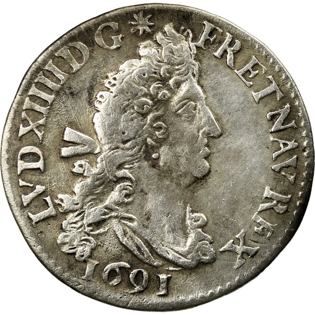 Moneta, Francja, Louis XIV, 4 Sols aux 2 L, 1691, Paris, VF(30-35), Srebro