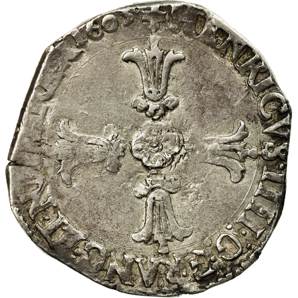 Moneta, Francia, Henri IV, 1/4 Ecu, 1605, MB+, Argento