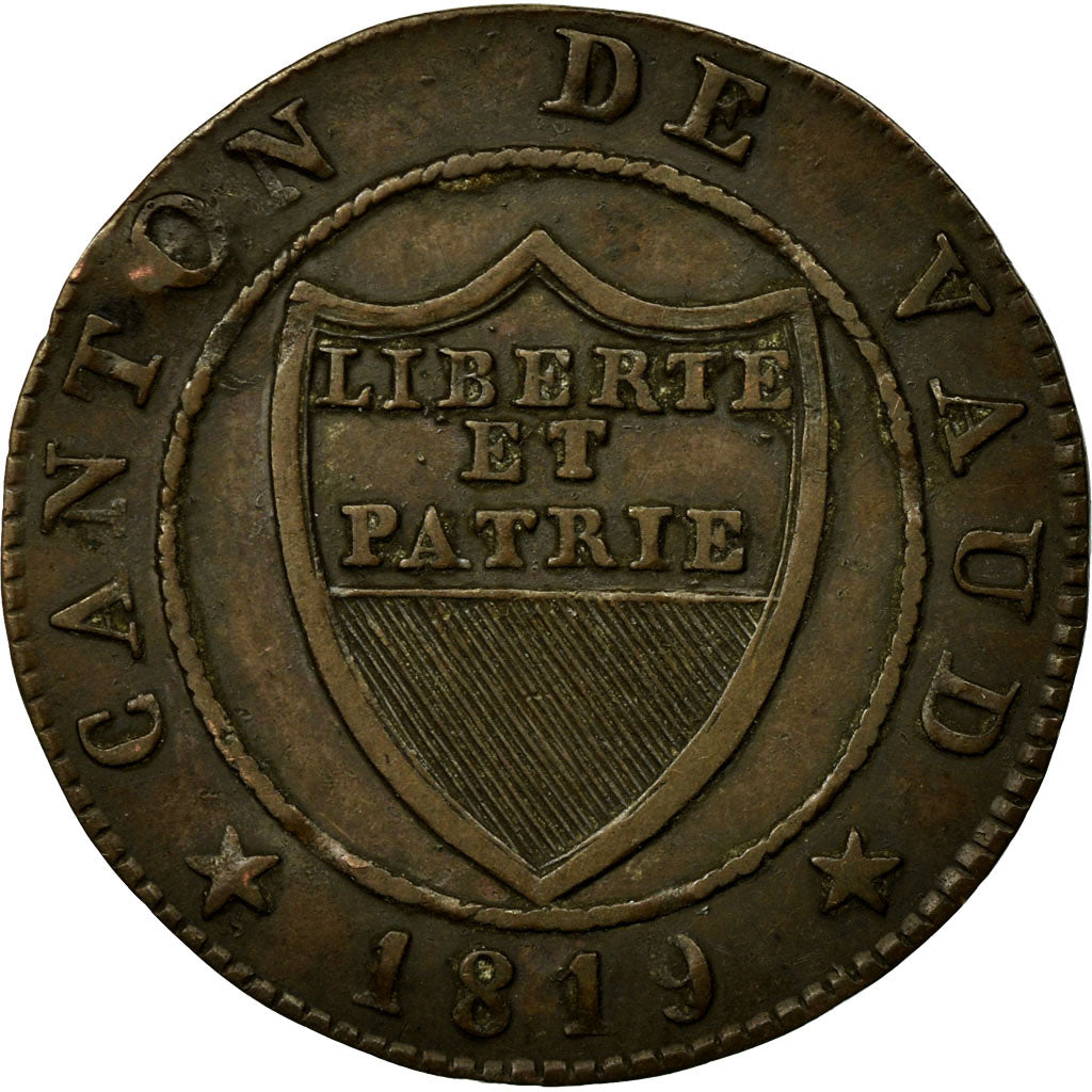 Coin, SWISS CANTONS, VAUD, 1/2 Batzen-5 Rappen, 1819, EF(40-45), Billon, KM:6