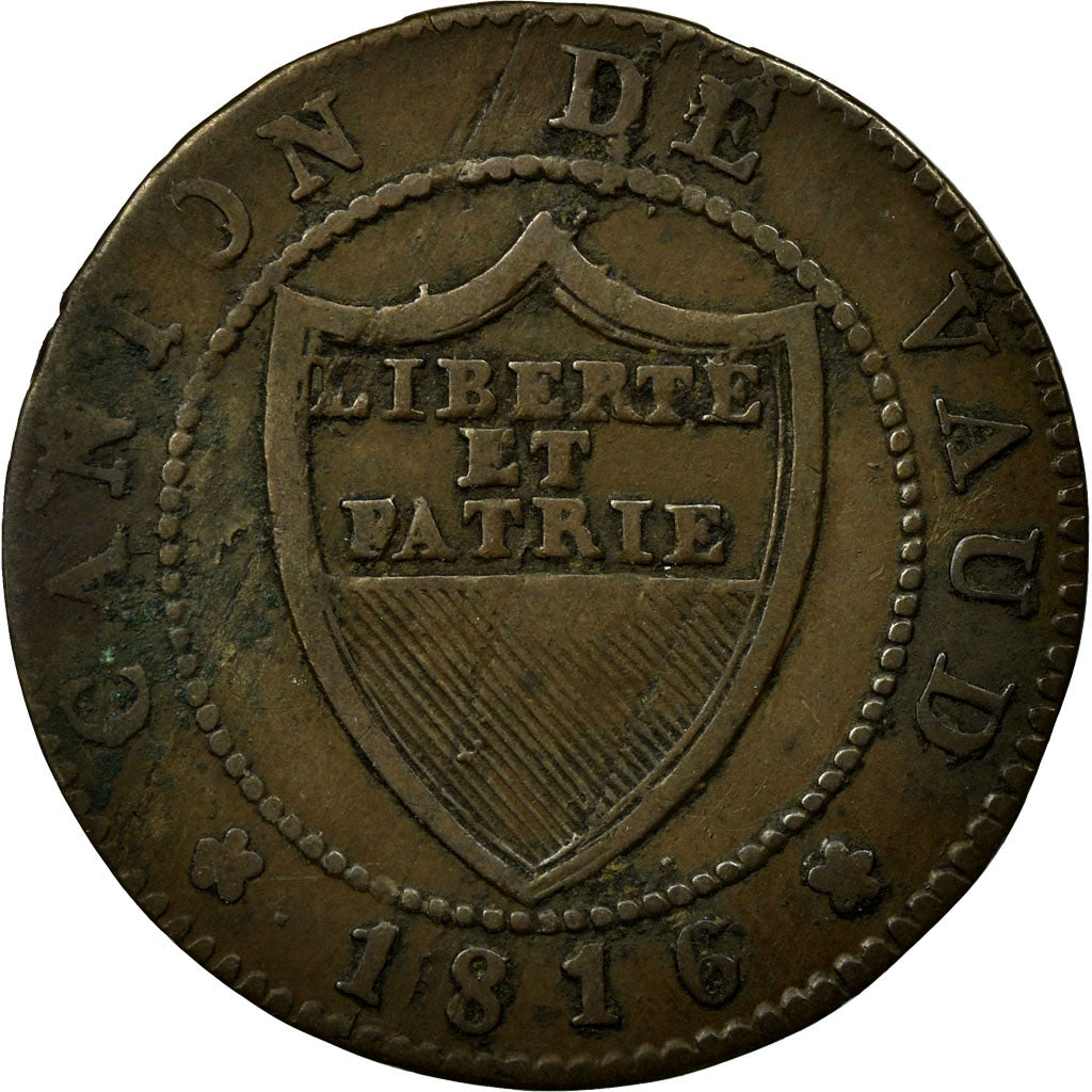 Coin, SWISS CANTONS, VAUD, 1/2 Batzen-5 Rappen, 1816, VF(30-35), Billon, KM:6