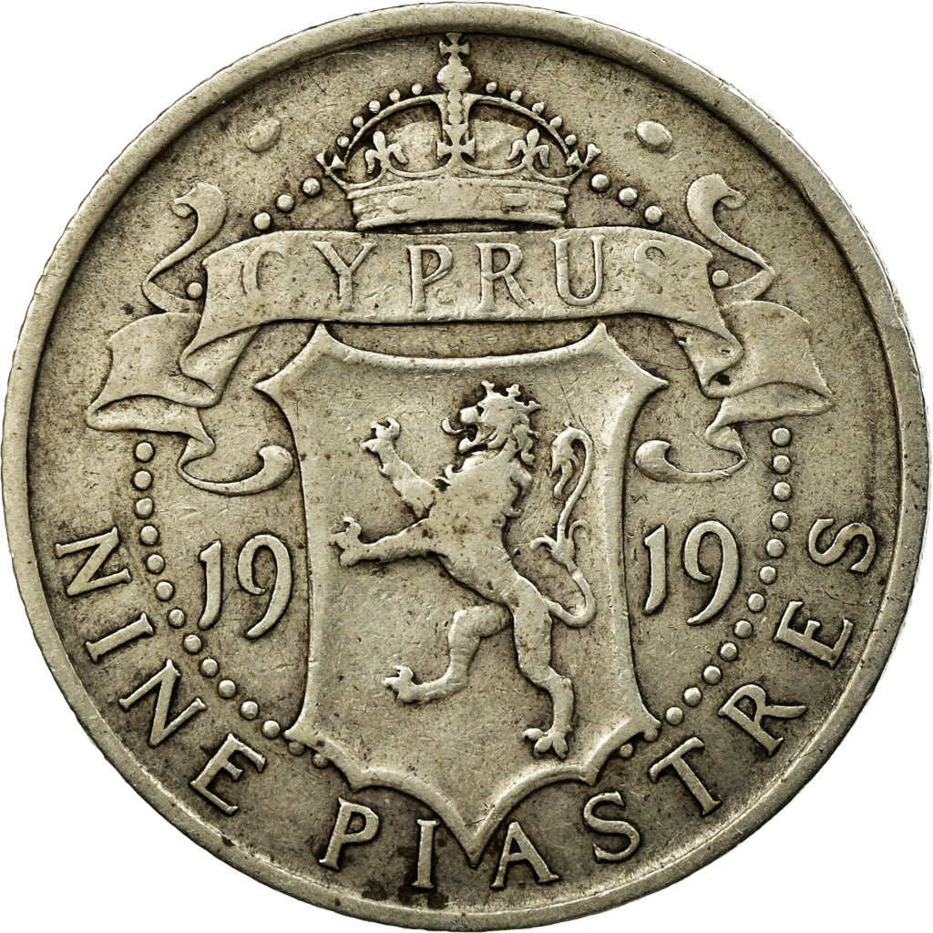 Coin, Cyprus, 9 Piastres, 1919, EF(40-45), Silver, KM:13